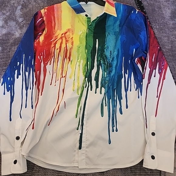 XUAN Ying long sleeve button down color drip shirt sz XL - Picture 9 of 9